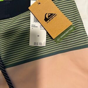 Quiksilver Men's Striped Swim Shorts - Pink and Green